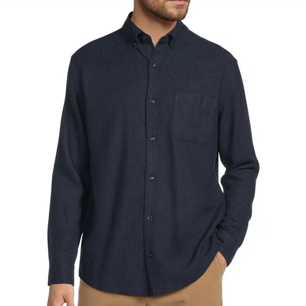 Roundtree & Yorke Portuguese Flannel Shirt Mens 2xb Navy Heather Herringbone Nwt